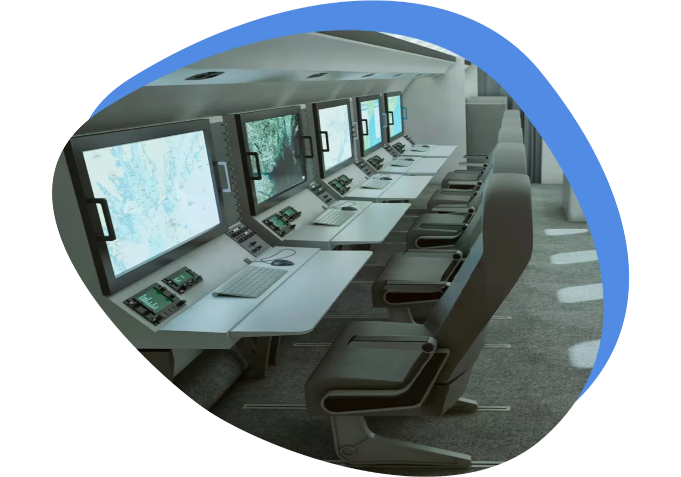 Operator workstations with multiple displays inside an AEW&C aircraft
