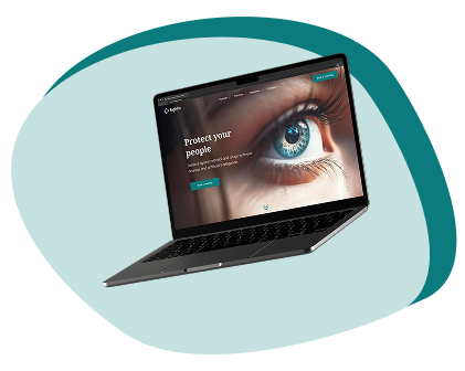 Laptop on a dark background showing the Sightic website, with a close-up of an eye on screen